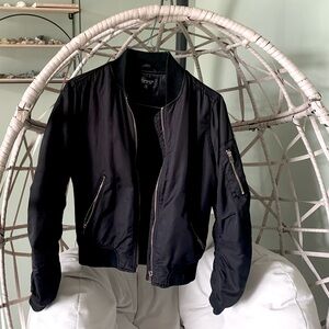 Black bomber jacket with gold zipper Topshop MA1 Zip Bomber Jacket 1950’s Bomber